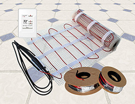ComfortTile floor heating mat, cable and thermostat.